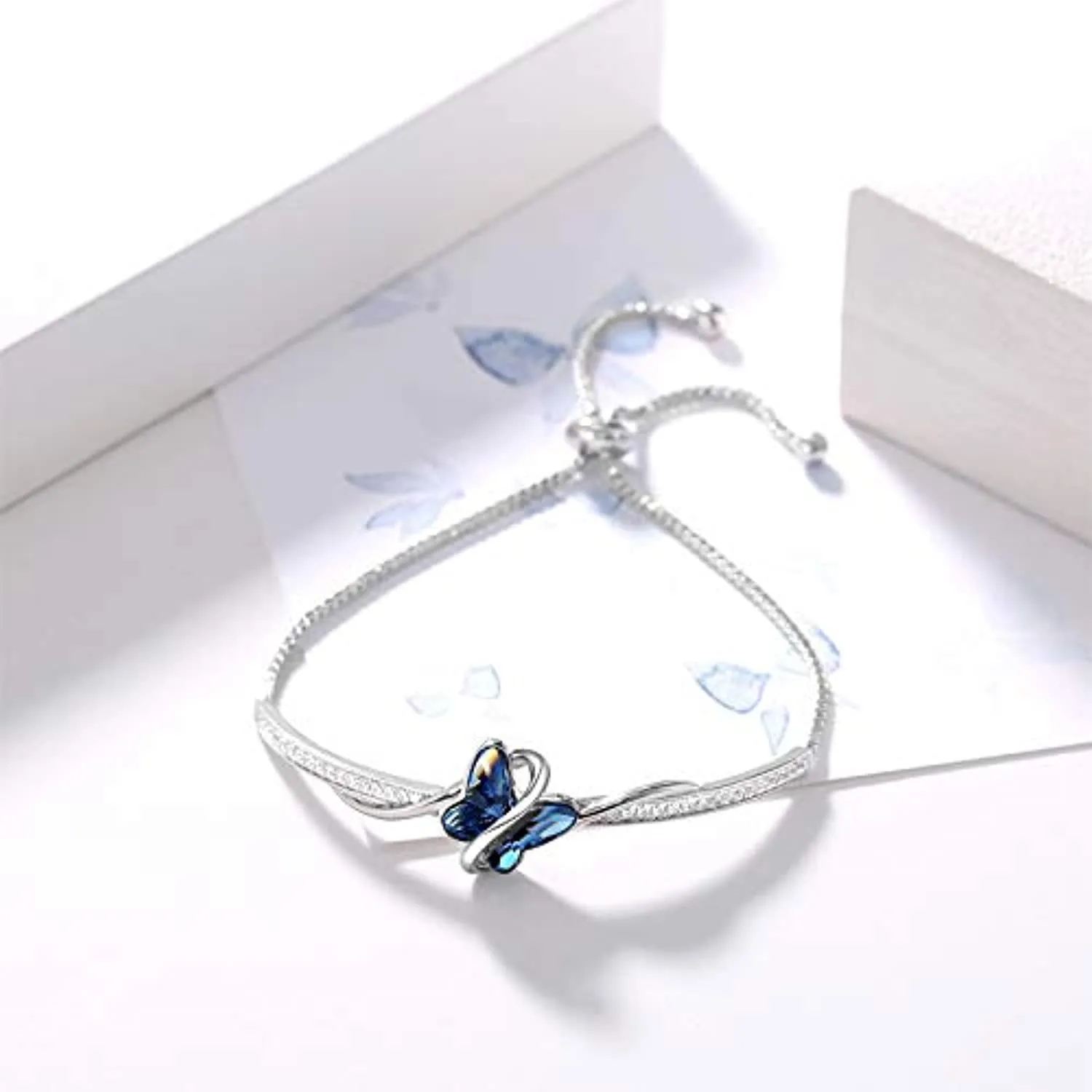 GEORGE · SMITH Bracciale Donna Placcato Argento, Regolabile, Bracciale Farfalla con Zirconi 5A - Idee Regalo Donne per San Valen